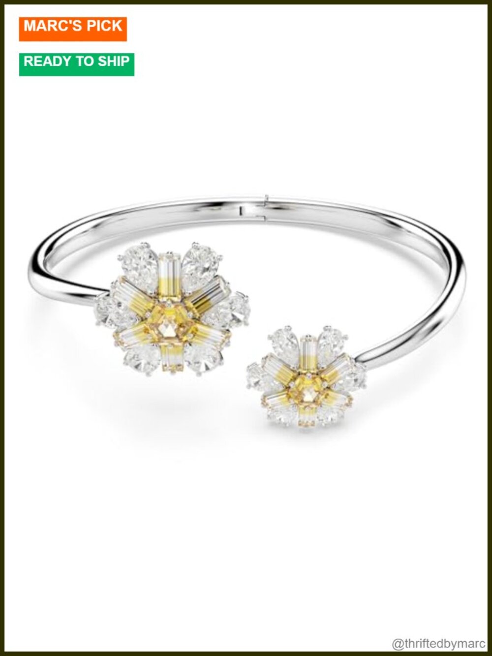 Swarovski Idyllia Rhodium Bangle Bracelet Flower Crystal CZ